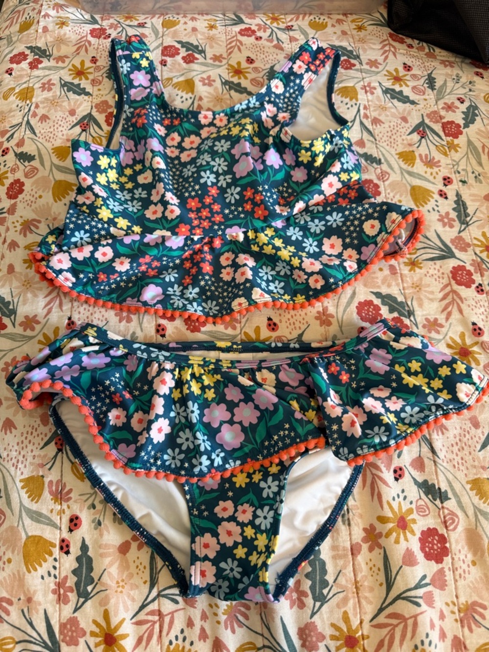 Girls Floral Ruffle Two-Piece Swimsuit - Teal Floral